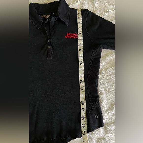 Harley-Davidson Y2K Long Sleeve Polo T-shirt with Red Embroidery Size Medium - Picture 9 of 11